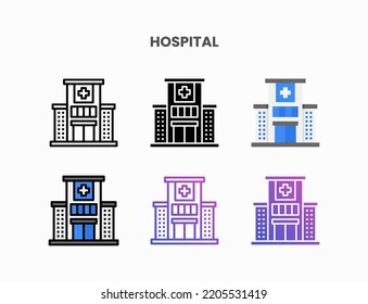 Hospital Building icon set with line, outline, flat, filled, glyph, color, gradient. Can be used for digital product, presentation, print design and more.
