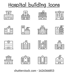 Hospital Building Icon Set In Thin Line Style