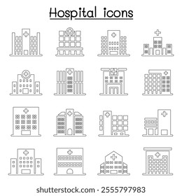 Hospital building icon set in thin line style