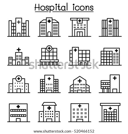 Hospital building icon set in thin line style