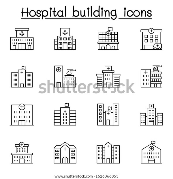 Hospital building\
icon set in thin line\
style