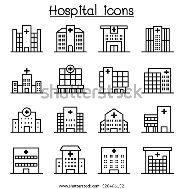 細い線のスタイルで設定された病院の建物アイコン のベクター画像素材 ロイヤリティフリー
