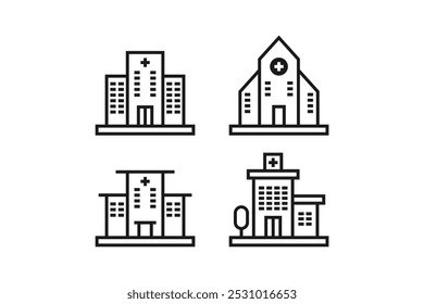 hospital building icon set vector