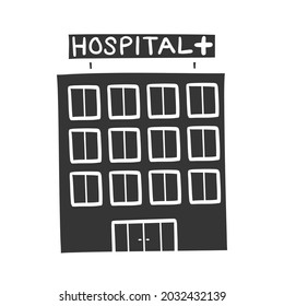 Hospital Building Icon Silhouette Illustration. Medical Center Vector Graphic Pictogram Symbol Clip Art. Doodle Sketch Black Sign.