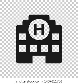 Hospital building icon in transparent style. Infirmary vector illustration on isolated background. Medical ambulance business concept.