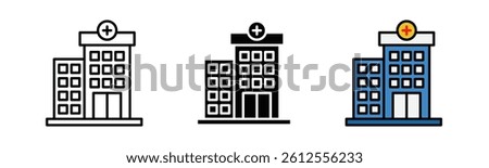Hospital building icon vector. Icon design of flat style eps, black and color fill with stroke, isolated on white background