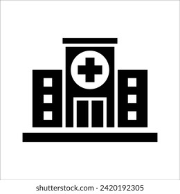Icono de construcción de hospitales vector, símbolo web de línea delgada sobre fondo blanco - ilustración de vector de trazo editable eps10