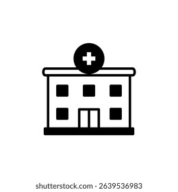 hospital building icon, visual for healthcare facility, clinic, medical, care, pharmaceutical industry, suitable for web design, ui or ux mobile apps, printed materials and presentations