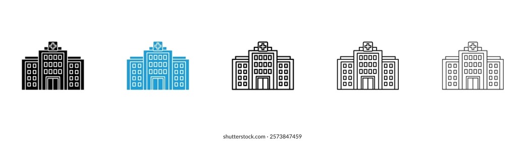 Hospital building icons in filled and 3 stroke weights