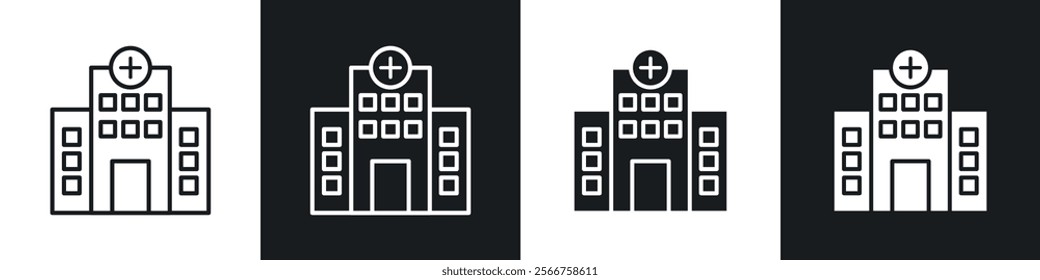 Hospital building icons in Thin line black color. flat simple vector symbols illustration.