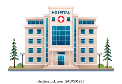 Ilustración del edificio del hospital. Vector clínico aislado en el fondo blanco