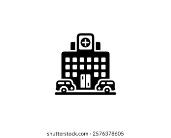 Hospital Building Illustration,  Modern Medical Facility Design for Healthcare Branding, Vector Hospital Icon