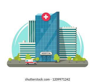 Hospital building isolated vector illustration, flat cartoon modern medical center or clinic