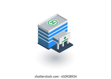 hospital building isometric flat icon. 3d vector colorful illustration. Pictogram isolated on white background