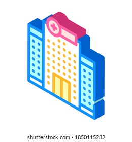 vector de icono isométrico de construcción hospitalaria. señal de construcción del hospital. ilustración de símbolo aislado