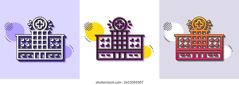 Hospital building line icon. Halftone dotted pattern. Gradient icon with grain shadow. Medical help sign. Line hospital building icon. Various designs. Vector