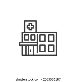 Hospital building line icon. linear style sign for mobile concept and web design. Medical clinic outline vector icon. Symbol, logo illustration. Vector graphics