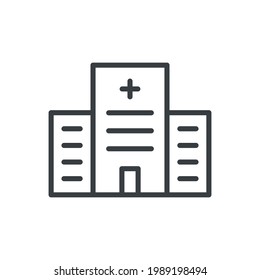 Hospital building line icon. Medical outline center. Vector isolated on white