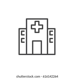 Hospital building line icon, outline vector sign, linear style pictogram isolated on white. Symbol, logo illustration. Editable stroke. Pixel perfect