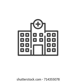 Hospital Building Line Icon, Outline Vector Sign, Linear Style Pictogram Isolated On White. Symbol, Logo Illustration. Editable Stroke