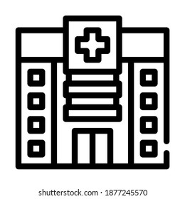Vektorgrafik der Krankenhausbaulinie. Krankenhausgebäude-Schild. isoliertes Kontursymbol
