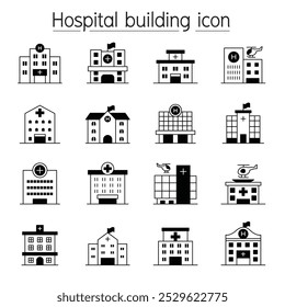 Hospital building, Medical center icon set in thin line style