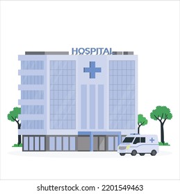 Hospital building, medical icon. Healthcare, hospital and medical diagnostics. Urgency and emergency services. Vector illustration in flat style. Hospital building high detailed. vector illustration