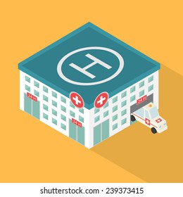Hospital building, medical icon. Isometric 3d flat design vector