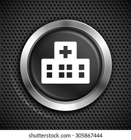Hospital Building on Black Round Button
