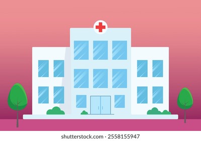 Hospital building on evening background in flat style