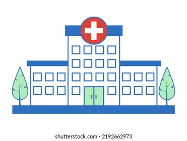 Hospital Building Outline Vector Illustration. Health Clinic.