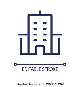 Hospital building pixel perfect linear ui icon. Healthcare institution. First aid. GUI, UX design. Outline isolated user interface element for app and web. Editable stroke. Arial font used