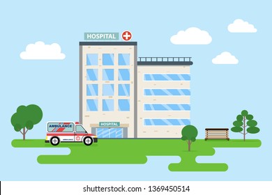 City Hospital Building Ambulance Helicopter Flat Stock Vector (royalty 