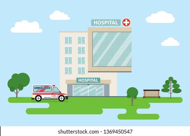 City Hospital Building Ambulance Helicopter Flat Stock Vector (Royalty ...