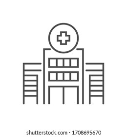 Hospital Building Related Vector Thin Line Icon. Isolated On White Background. Editable Stroke. Vector Illustration