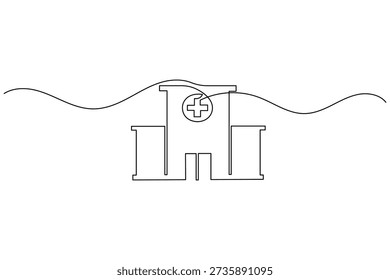 Hospital building rendered with a modern continuous one line art style vector.