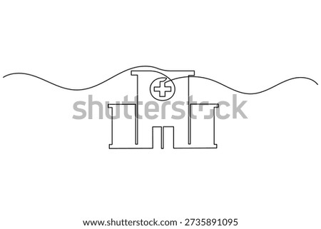 Hospital building rendered with a modern continuous one line art style vector.