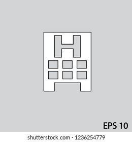 Hospital Building Structure vector icon on gray background.