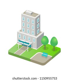 Hospital building template vector, mockup of modern medical institution, abstract design of house for people treatment and care, 3D clinic design