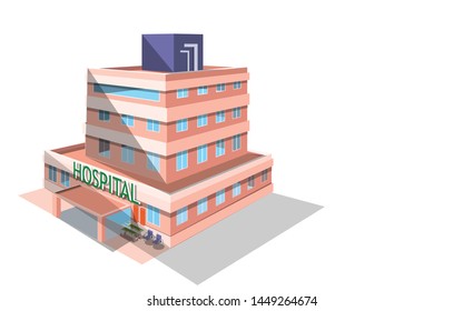 Hospital building town isometric perspective design abstract background,isolate object with white backdrop,healthcare center concept,medical ,nurse,doctor and patient indoor,vector art illustration
