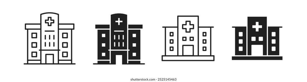 Krankenhaus Gebäude Vektor gefüllt und skizziert Symbole Sammlung Set