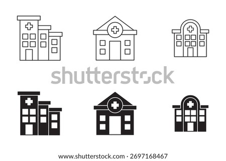 hospital building vector filled and outlined icons collection set