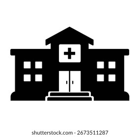 Hospital building vector icon. Icon of hospital building flat style. aid sign.