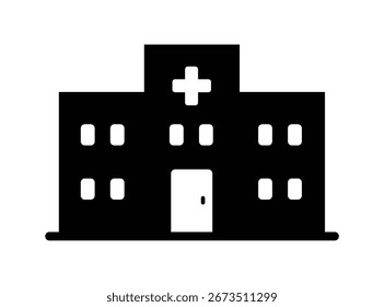 Vektorsymbol für Krankenhausgebäude. Ikone des Krankenhaus Gebäude flachen Stil. Hilfsschild.