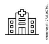 Hospital building vector icon. Icon of hospital building line style.