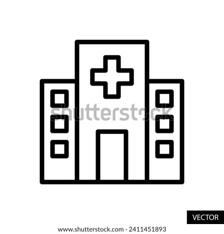 Hospital building vector icon in line style design for website, app, UI, isolated on white background. Editable stroke. EPS 10 vector illustration.