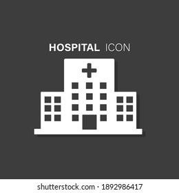 Hospital Building Vector Icon On Black Background. Hospitalization Icon. 