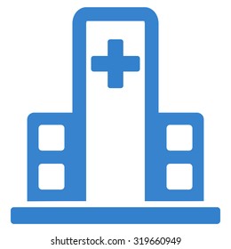 Hospital Building vector icon. Style is flat symbol, cobalt color, rounded angles, white background.