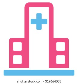 Hospital Building vector icon. Style is bicolor flat symbol, pink and blue colors, rounded angles, white background.
