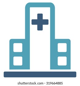 Hospital Building vector icon. Style is bicolor flat symbol, cyan and blue colors, rounded angles, white background.
